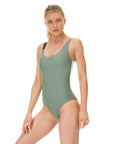 ImamaZin_Active_Swimwear_Remarkable_Scoop_Neck_One_Piece_Army_Quarter_Front_A